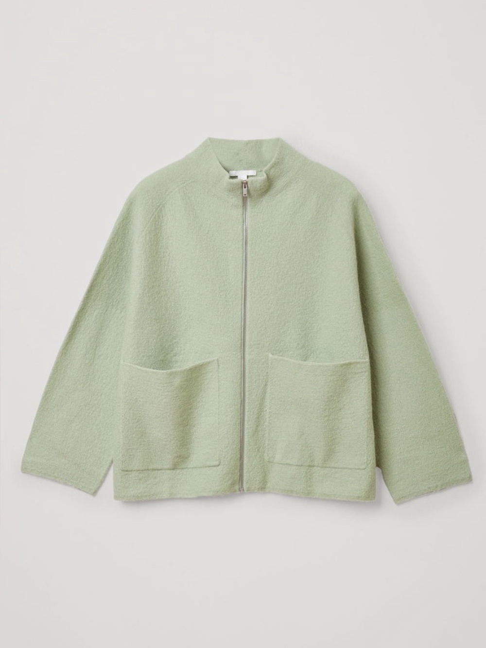 COS Boiled Merino Wool Zip-Up Jacket – Light Mint Green S